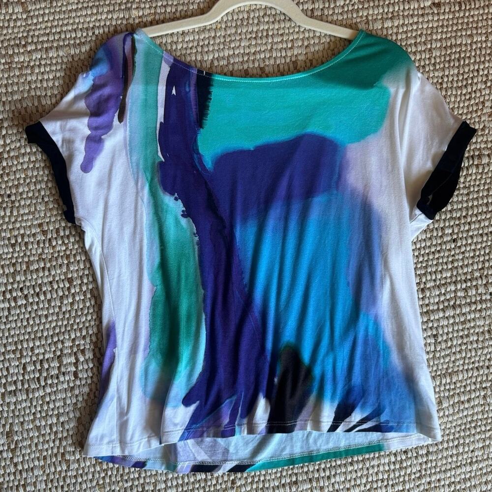 Daniele Fabri Made In Italy Viscose Top S-L Abstract Watercolor Blue Teal Soft